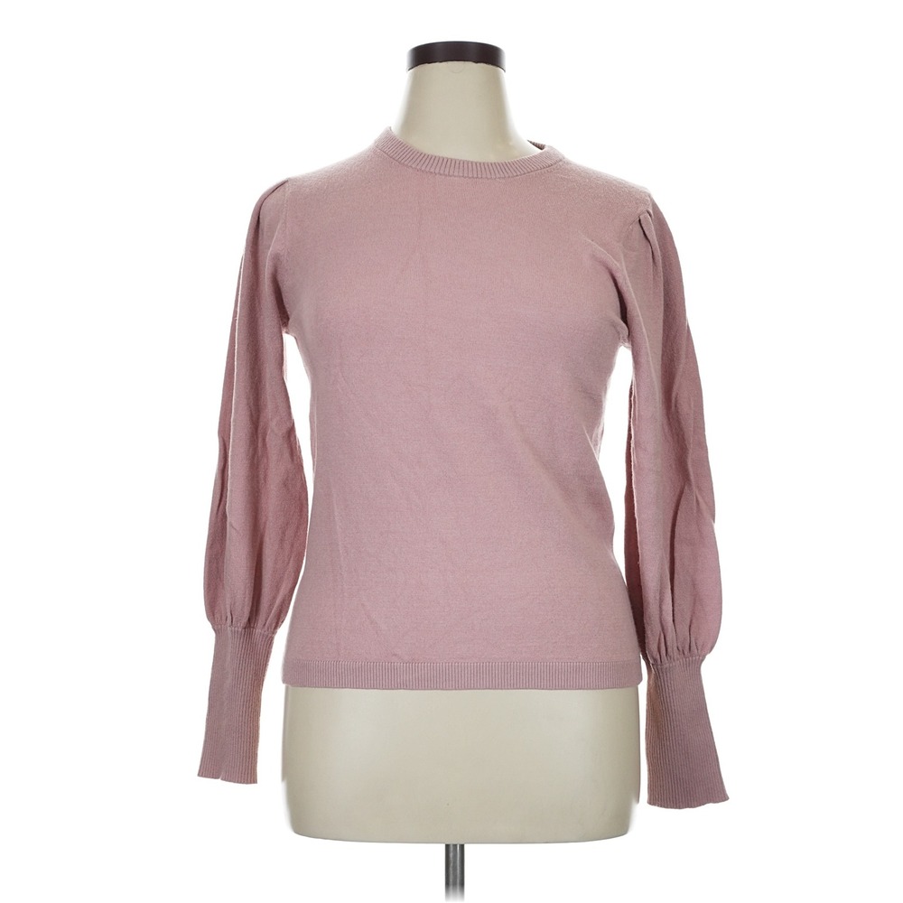 Magaschoni Sweater Women L Pink Puff Sleeve Crew Neck Viscose Blend Knit